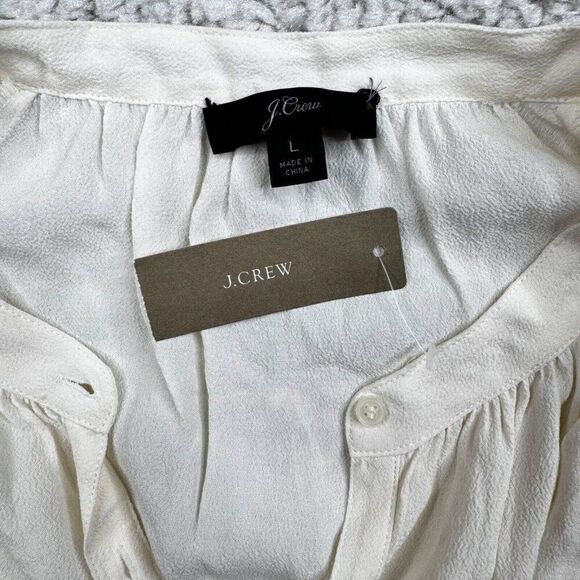 J. Crew Long Sleeve Drapey Popover Blouse Shirt Ivory NEW DEFECTS - Picture 6 of 7